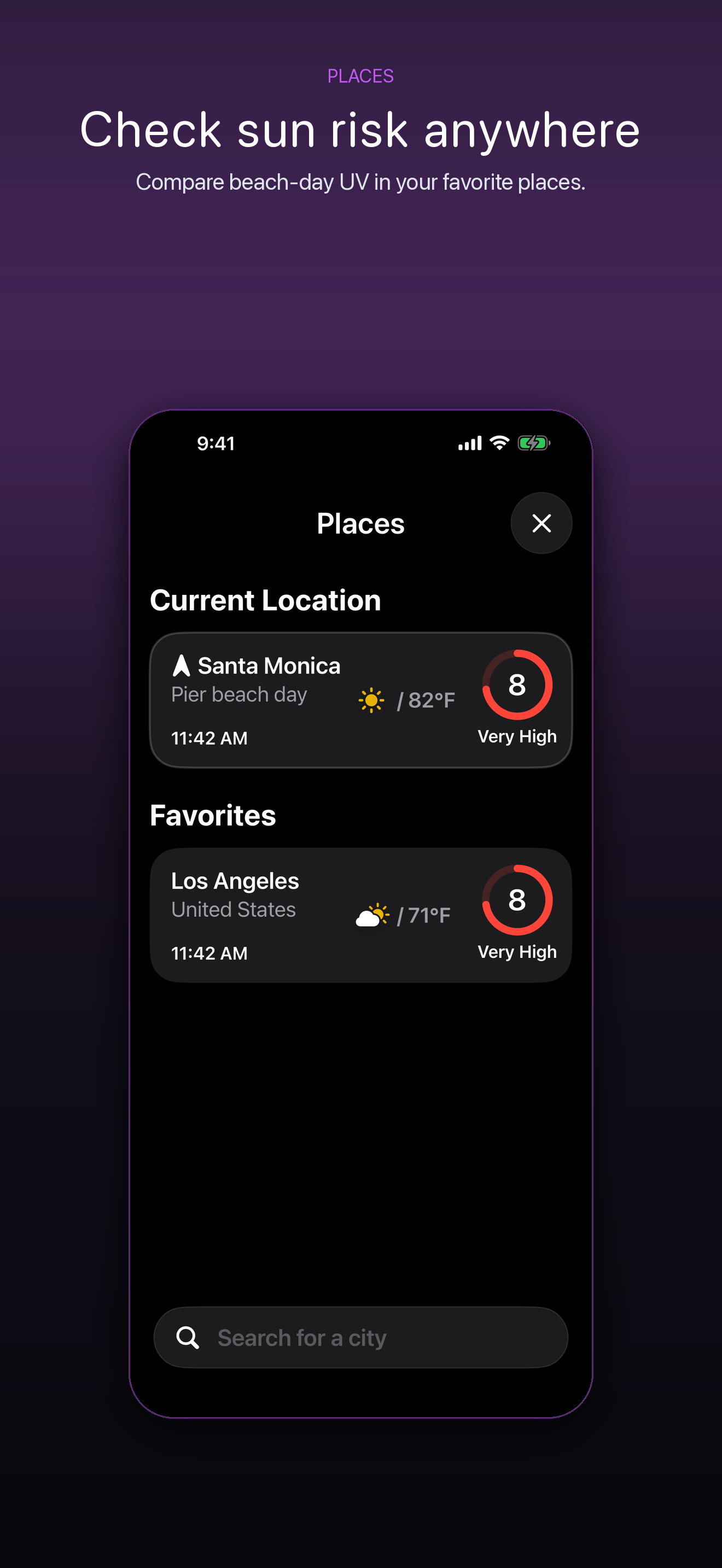 Check sun risk anywhere